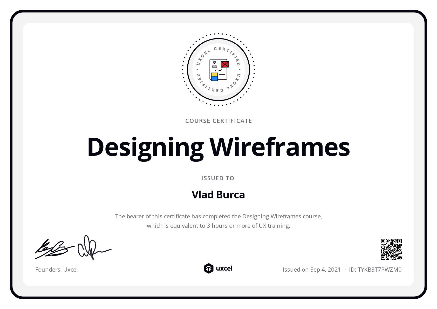 Vlad Burca's certificate